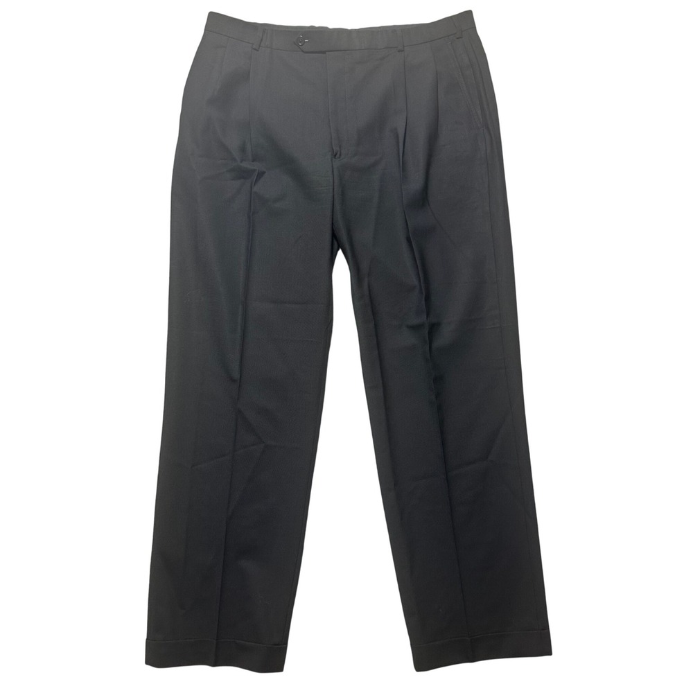 Brooks Brothers 346 Mens Black Pleated Wool Stretch Dress Pants W40 L33‎